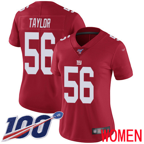 Women New York Giants #56 Lawrence Taylor Red Limited Red Inverted Legend 100th Season Football NFL Jersey